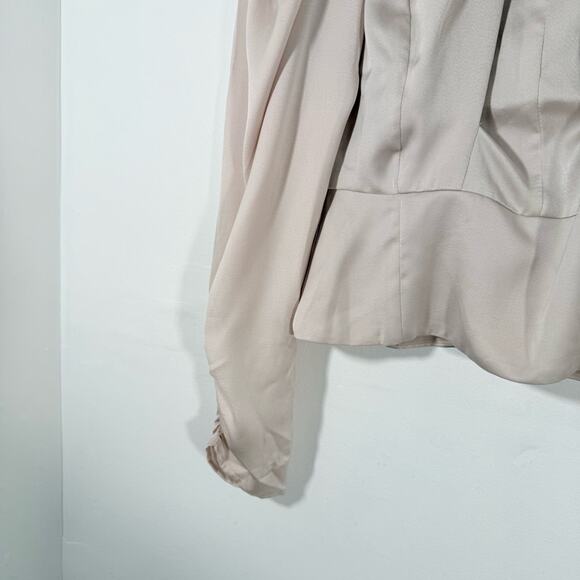 NWT ASTR Twist Mock Neck Cutout Peplum Top In Satin Champagne Size XS New - Picture 4 of 11